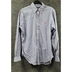 VTG Ralph Lauren Shirt Mens Medium Classic Fit Blue‎ Pink Striped LS Button Down